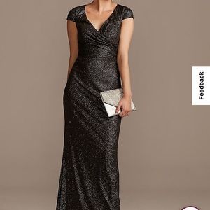 David’s bridal wedding guest black shimmery dress